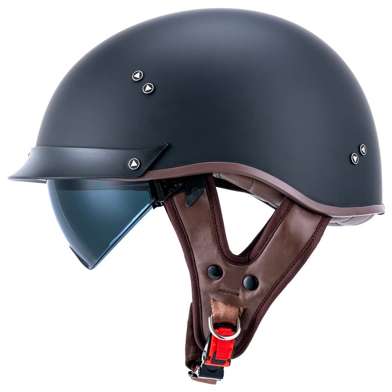 VCOROS Half Motorcycle Helmets Open Face Sun Visor Quick Release Buckle DOT Approved Cruiser Pilot Helmets for Adults Men Women(Matte Black M) - Image 1